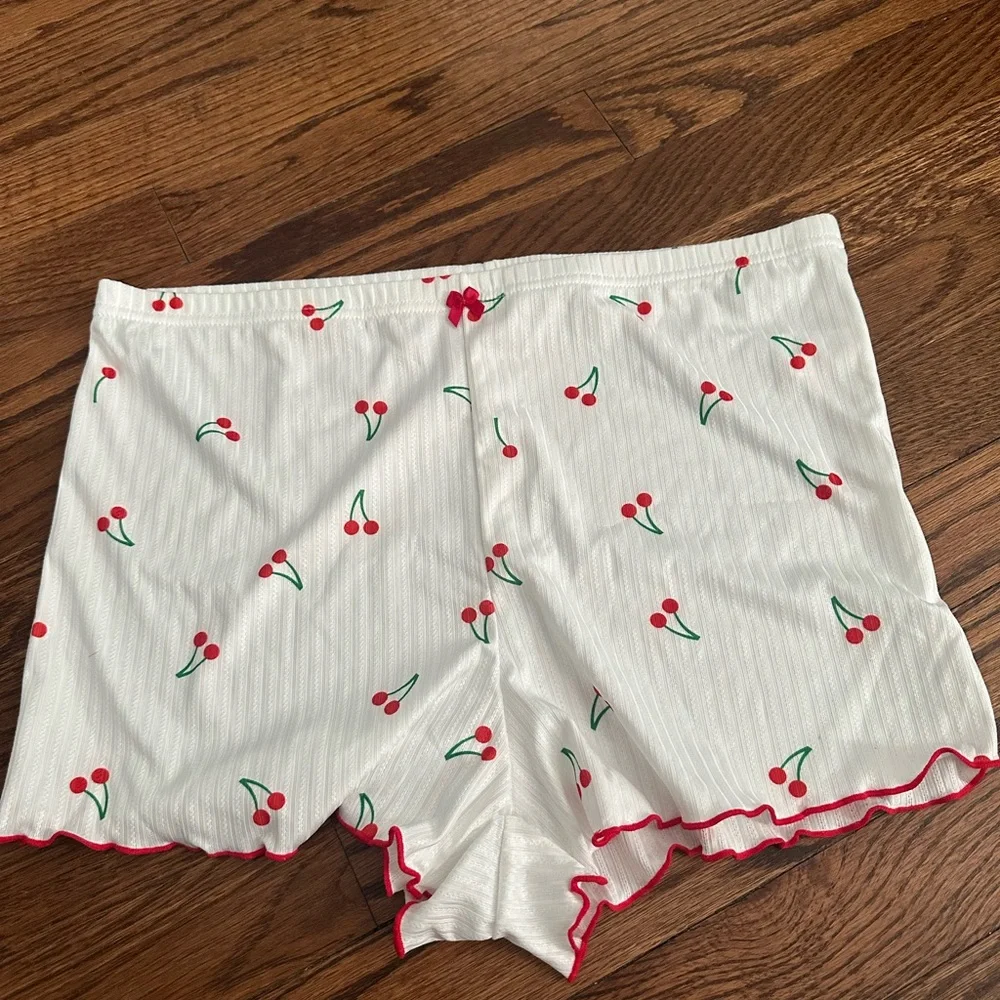 Cherry Print White and Red Sleepwear Set - Picture 2 of 5